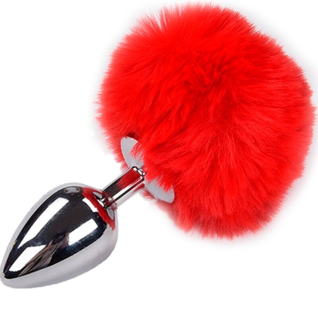 Plug Anal Liso Metal Pompon Rojo Talla M