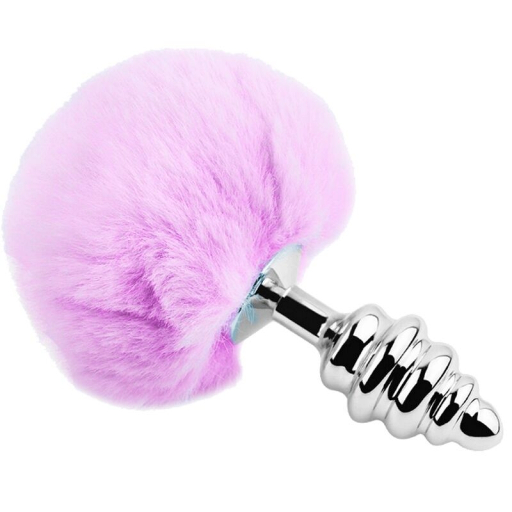 Anal Placer Plug Espiral Metal Pompon Violeta Talla S