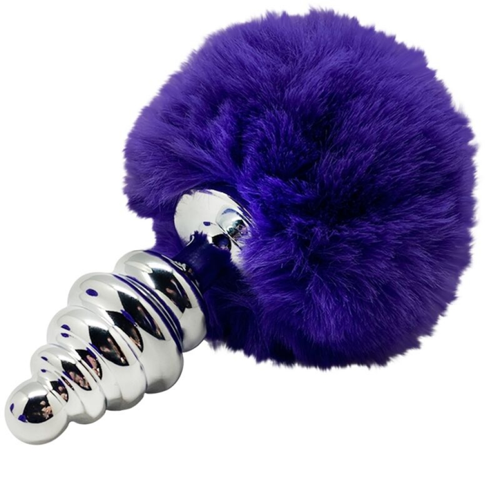 Anal Placer Plug Espiral Metal Pompon Violeta Oscuro Talla L