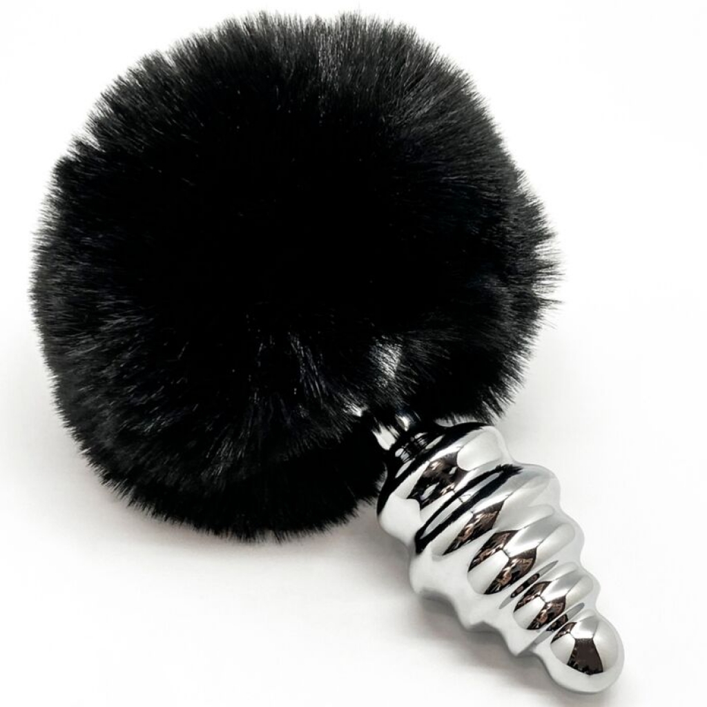 Anal Placer Plug Espiral Metal Pompon Negro Talla S