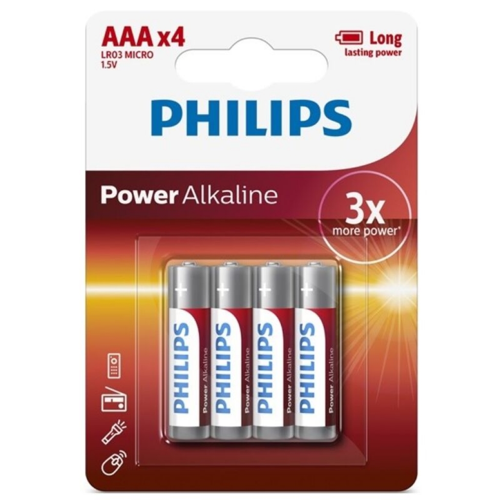 Pilas Alkalinas Philips AAA LR03 - Paquete de 4