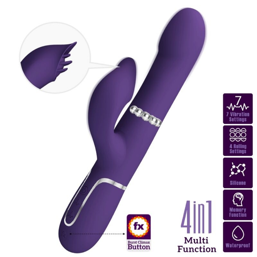 Pretty Love Zalin Vibrador Conejo Perlas 4 en 1 - Morado