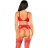 Conjunto de Sujetador, Tanga y Medias de Rejilla en Rojo - Leg Avenue