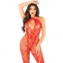 Leg Avenue - Bodystocking De Rejilla Con Estampado De Flores Rojo Talla Úni