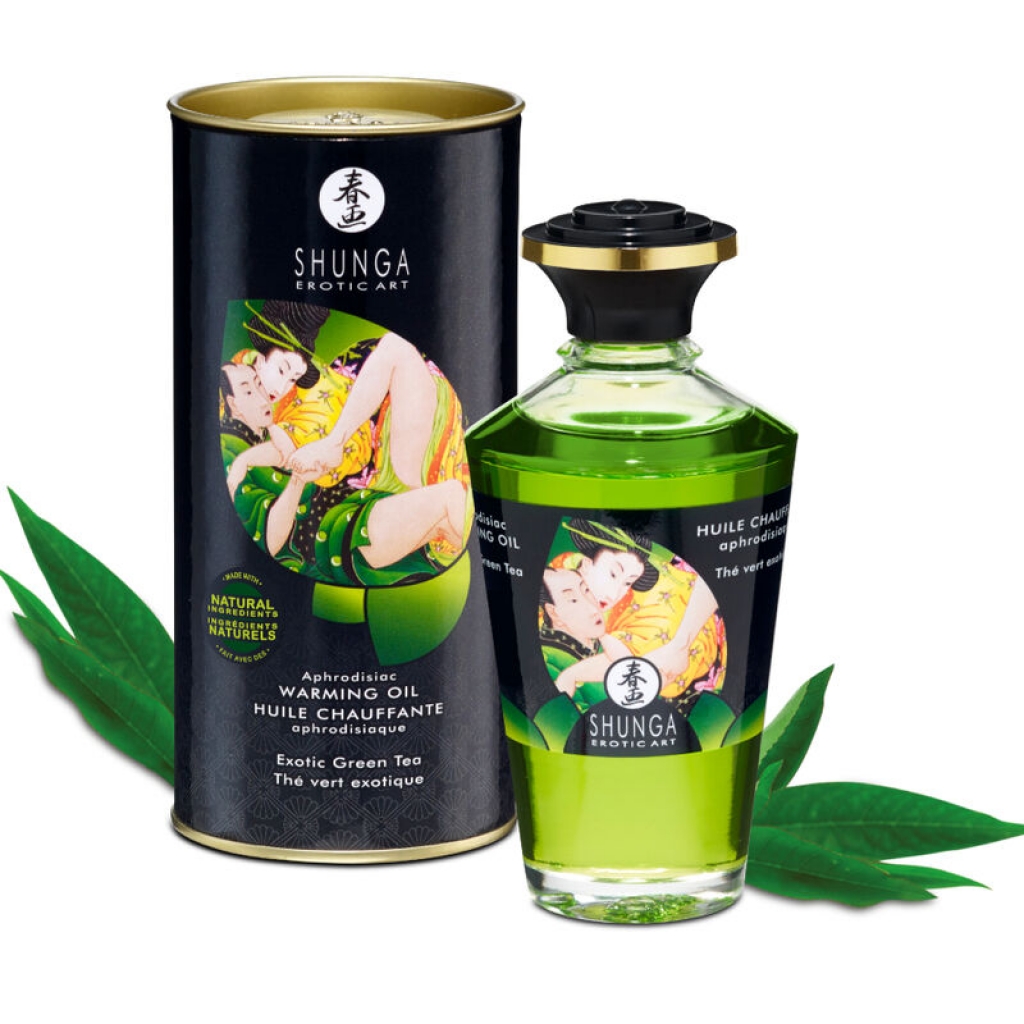 Shunga Aceite Masaje - Efecto Calor Té Verde Orgánico (100 ml)