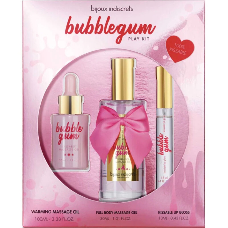Bijoux Indiscrets Bubblegum Play Kit Con Aceite Gel & Brillo De Labios