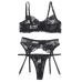 Subblime Set De 3 Piezas Sujetador + Tanga + Liga Estampado Floral Negro S/