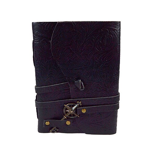 Embossed Black Leather Journal with Key & Cord 5" x 7"