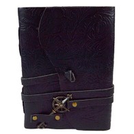 Embossed Black Leather Journal with Key & Cord 5" x 7"