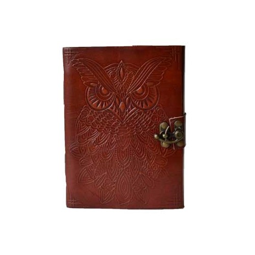 5" x 7" Owl Leather Blank Book with Latch