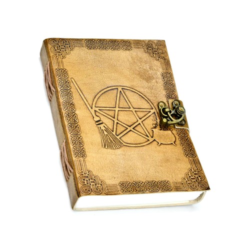 Broom Pentagram Embossed Leather Journal for Magic