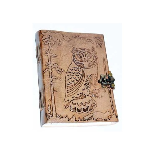 Owl in Jungle Leather Journal with Latch