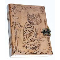 Owl in Jungle Leather Journal with Latch