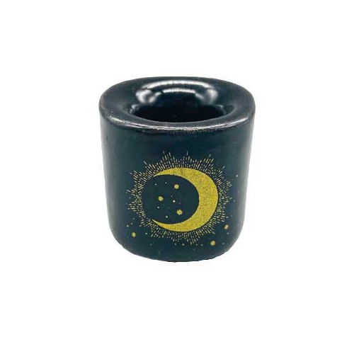 Porta Velas Cerámico Negro Luna y Estrella