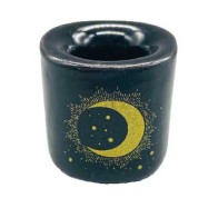 Porta Velas Cerámico Negro Luna y Estrella