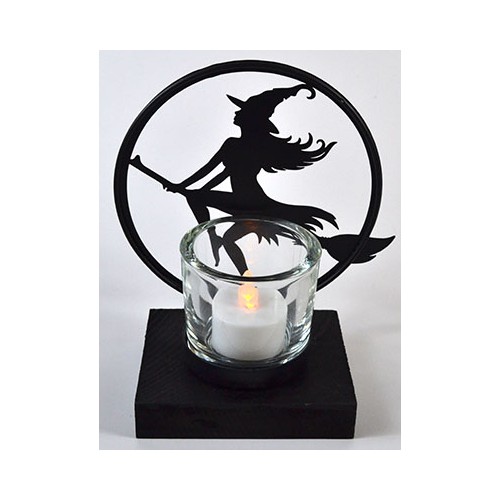 Porta Vela Tealight Bruja bajo la Luz de la Luna