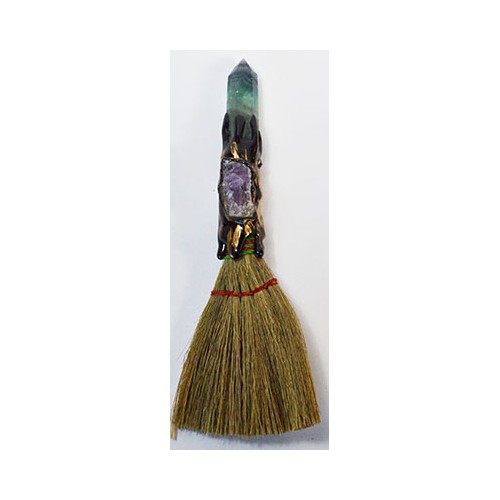 7" Amethyst W Crystal Altar Broom for Cleansing