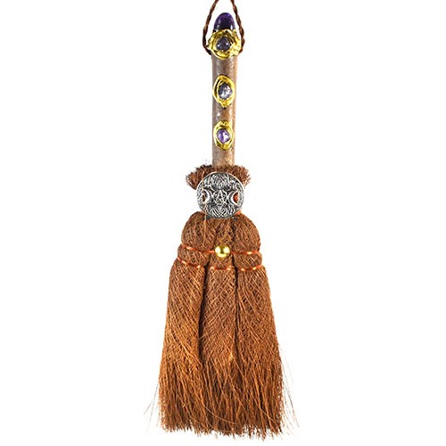 12-Inch Triple Moon Crystal Broom - Spiritual Decor