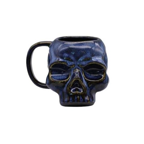 Taza Azul con Diseño Realista de Calavera