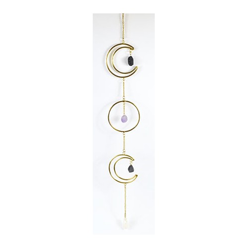 Guirnalda Triple Luna con Piedras - Decoración Mística