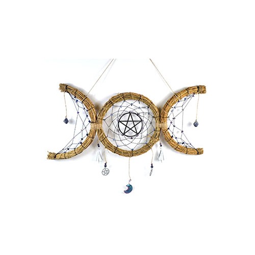 20"x 8" Triple Moon Wreath Wall Hanging with Pentagram