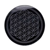 Black Obsidian Flower of Life Altar Tile 4"