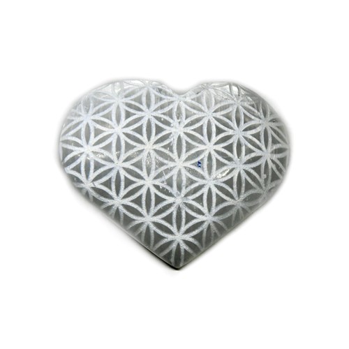 3 Inch Selenite Heart with Flower of Life