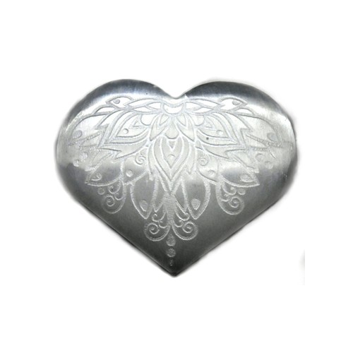 3" Carved Selenite Heart with Lotus Design