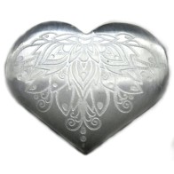 3" Carved Selenite Heart with Lotus Design