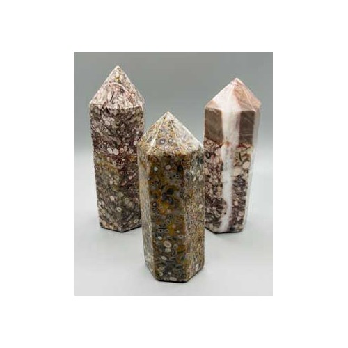 5+ Inch White Leopard Skin Jasper Obelisk