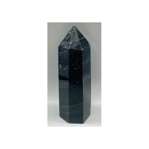 Obelisco de Obsidiana Negra con Rayas Plateadas de 2.1-2.5lb