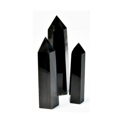 1lb Black Obsidian Obelisk Silver Stripes