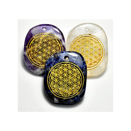 Set of 4 Flower of Life Worry Stones Energy Amplifiers