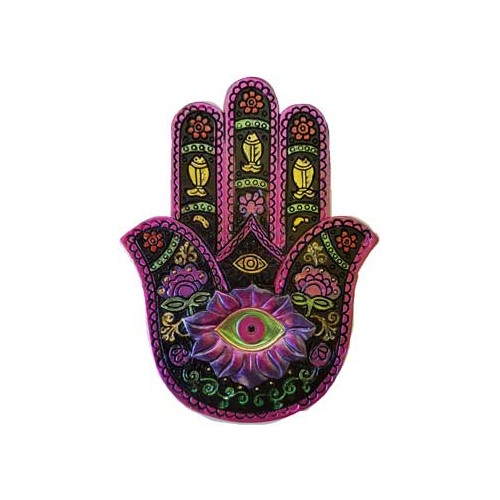 Quemador de Incienso Hamsa Negro y Fucsia