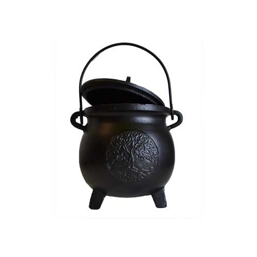 6" Tree of Life Cast Iron Cauldron with Lid