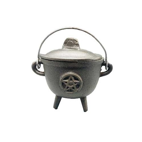 5" Cast Iron Cauldron with Pentagram Lid for Rituals