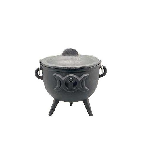 4.5" Triple Moon Cast Iron Cauldron with Lid