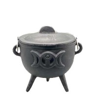 4.5" Triple Moon Cast Iron Cauldron with Lid