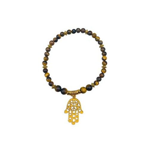 Tiger Eye Anklet with Hamsa Charm