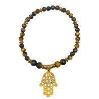 Tiger Eye Anklet with Hamsa Charm