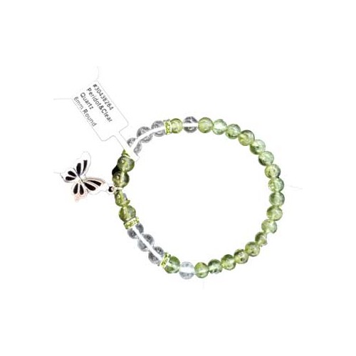 Pulsera de Mariposa de Peridoto y Cuarzo de 6mm