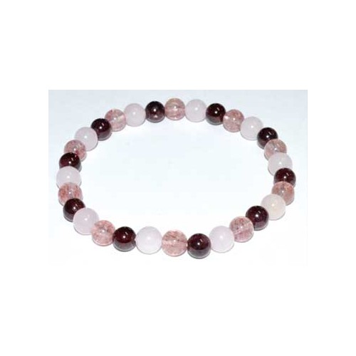 Pulsera de Cuarzo Rosa, Cuarzo Fresa y Granate