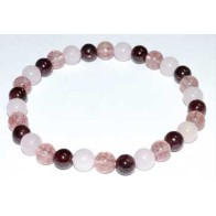 Pulsera de Cuarzo Rosa, Cuarzo Fresa y Granate