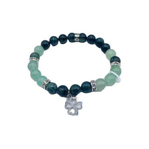 Pulsera de Kambaba Jasper y Aventurina Verde de 8mm con Trébol