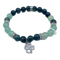 Pulsera de Kambaba Jasper y Aventurina Verde de 8mm con Trébol