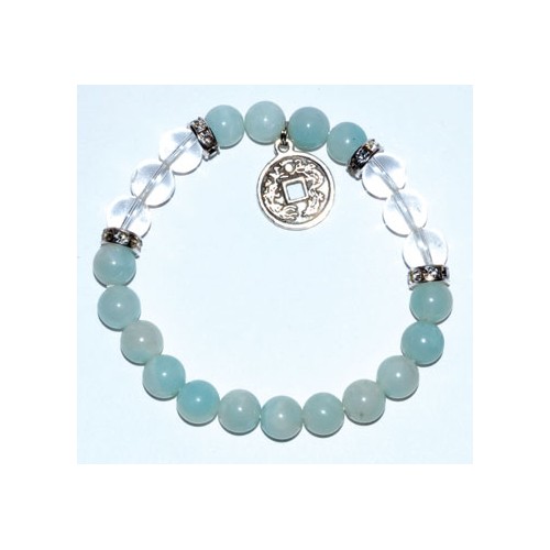 Amazonite Quartz Bracelet with Chinese Coin