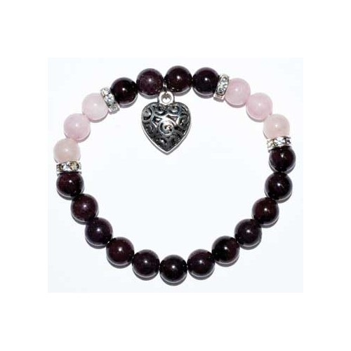 Garnet Rose Quartz Heart Bracelet