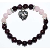 Pulsera de Granate y Cuarzo Rosa con Corazón