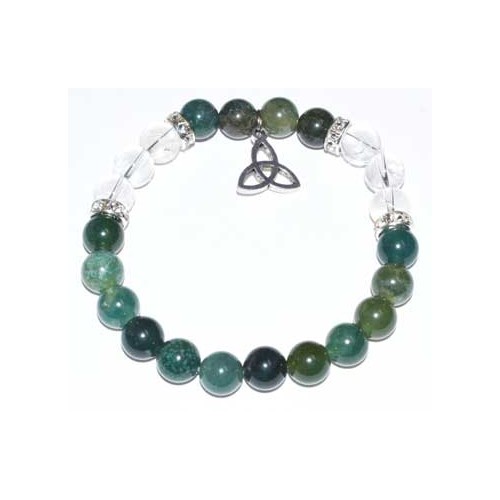 8mm Moss Agate & Triquetra Bracelet - Natural Healing