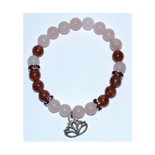 Pulsera de 8mm de Cuarzo Rosa y Cuarzo Fresa para la Paz